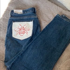 Pacsun Mom Jeans Dark Blue Hand Painted Pockets